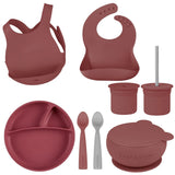 MinikOiOi Silicone Baby Feeding Set – Eco-Friendly Suction Plate, Bowl, Bibs & Cup (6+ Months)