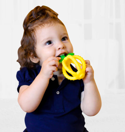 Bitzy Biter™ Teething Ball – Pink Lemonade Silicone Baby Teether