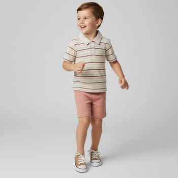 Makemake Organics Organic Collar Tee & Shorts Set - Terra Stripes