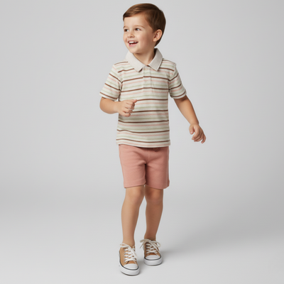 Makemake Organics Organic Collar Tee & Shorts Set - Terra Stripes