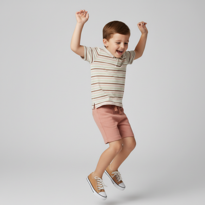 Makemake Organics Organic Collar Tee & Shorts Set - Terra Stripes