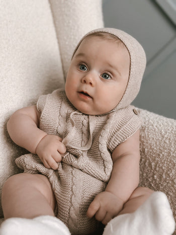 Cable Knit Summer Baby Romper - Heather Beige