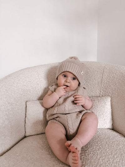 Cable Knit Summer Baby Romper - Heather Beige