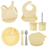 MinikOiOi Silicone Baby Feeding Set – Eco-Friendly Suction Plate, Bowl, Bibs & Cup (6+ Months)