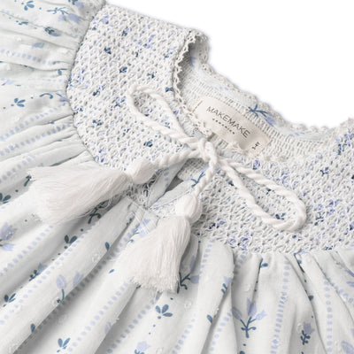 Makemake Organics Organic Smocked Top & Shorts Set - Blue Vines