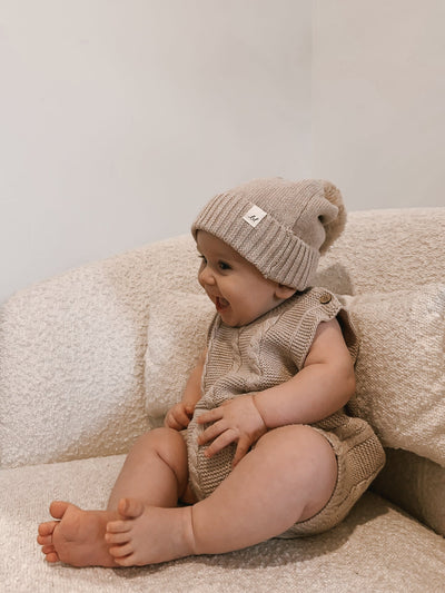 Cable Knit Summer Baby Romper - Heather Beige