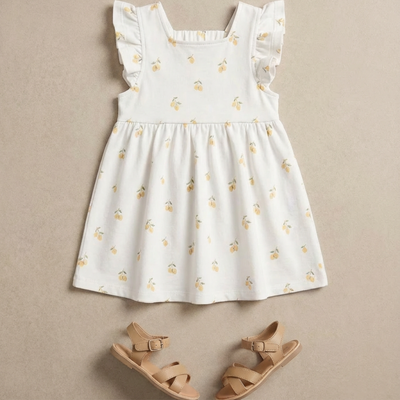 Makemake Organics Organic Cutout Back Dress - Lemons