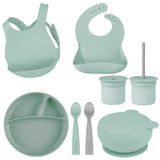 MinikOiOi Silicone Baby Feeding Set – Eco-Friendly Suction Plate, Bowl, Bibs & Cup (6+ Months)