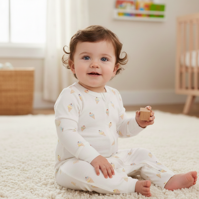 Makemake Organics Organic 2-Way Zip Romper - Ice Cream