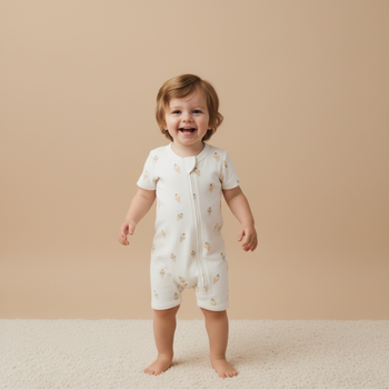 Makemake Organics Organic Short Zip Romper - Ice Cream