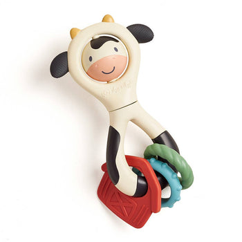 Itzy Spinne Rattle Cow Sensory Toy & Teether – Multi-Activity Baby Toy
