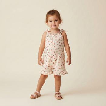 Makemake Organics Organic Ruffle Jumpsuit - Cherry