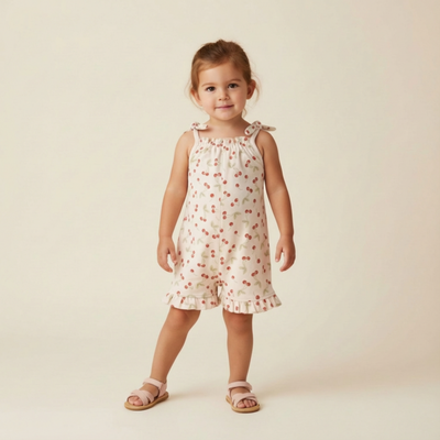 Makemake Organics Organic Ruffle Jumpsuit - Cherry