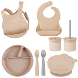MinikOiOi Silicone Baby Feeding Set – Eco-Friendly Suction Plate, Bowl, Bibs & Cup (6+ Months)