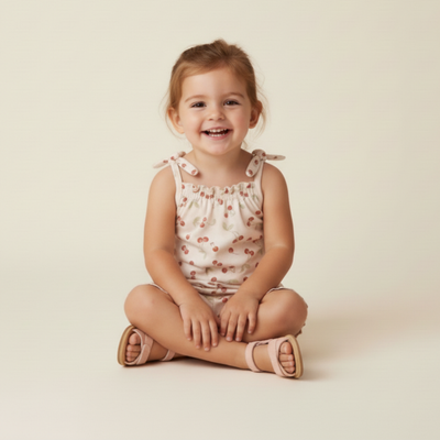 Makemake Organics Organic Ruffle Jumpsuit - Cherry