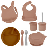 MinikOiOi Silicone Baby Feeding Set – Eco-Friendly Suction Plate, Bowl, Bibs & Cup (6+ Months)