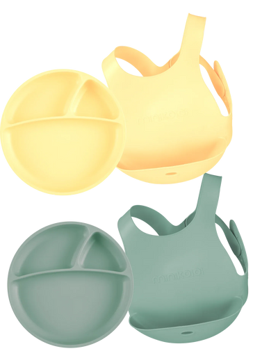 MinikOiOi Silicone Feeding Set – Flexi Bib & Suction Plate +6m
