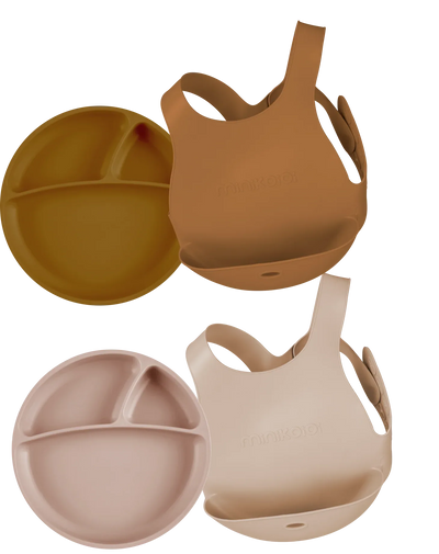 MinikOiOi Silicone Feeding Set – Flexi Bib & Suction Plate +6m