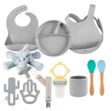 MinikOiOi Powder Grey Feeding & Comfort Silicone Set (Bib, Plate, Teether & Pacifier)