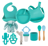 MinikOiOi Powder Grey Feeding & Comfort Silicone Set (Bib, Plate, Teether & Pacifier)