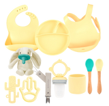 MinikOiOi Powder Grey Feeding & Comfort Silicone Set (Bib, Plate, Teether & Pacifier)