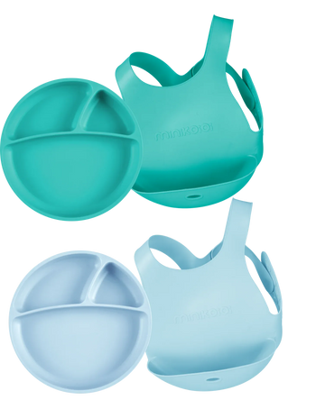 MinikOiOi Silicone Feeding Set – Flexi Bib & Suction Plate +6m