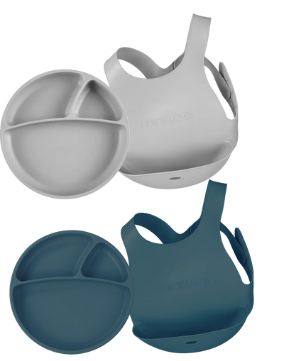 MinikOiOi Silicone Feeding Set – Flexi Bib & Suction Plate +6m