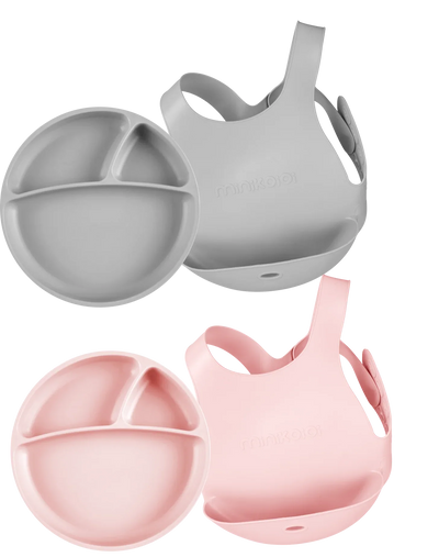 MinikOiOi Silicone Feeding Set – Flexi Bib & Suction Plate +6m