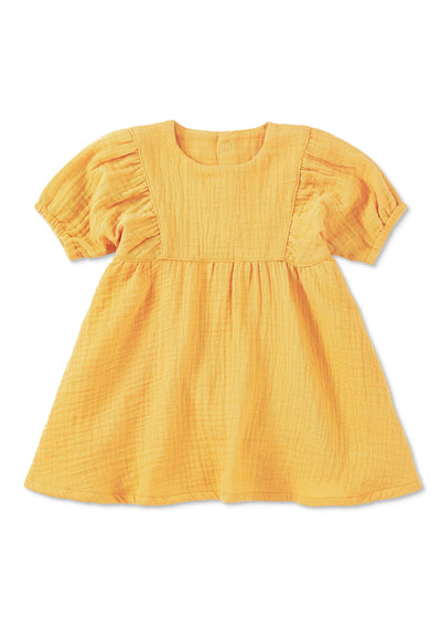 Apple Park Dress with Puff Sleeves - Mustard