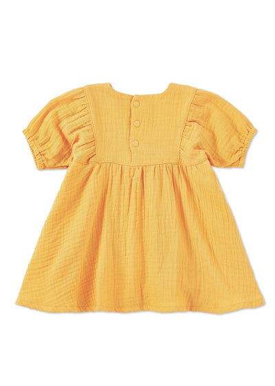 Apple Park Dress with Puff Sleeves - Mustard