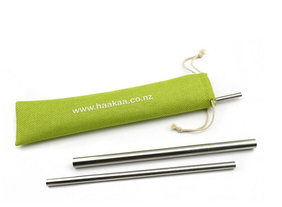 Haakaa Straight StainlReusable Stainless Steel Drinking Straws Set with Cleaning Brush & Linen Bagess Steel Straws with Cleaning Brush, 3 pk