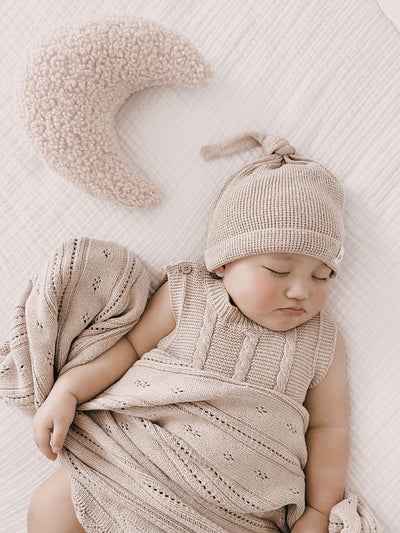 Knotted Baby Hat - Heather Beige