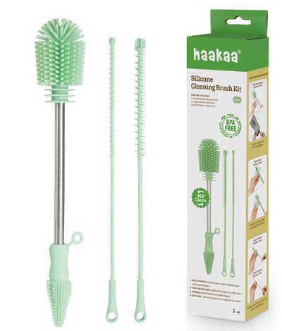 Haakaa Silicone Cleaning Brush Kit – Double-Ended Bottle Brush & Tube Brushes Set