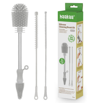 Haakaa Silicone Cleaning Brush Kit – Double-Ended Bottle Brush & Tube Brushes Set