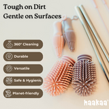 Haakaa Silicone Cleaning Brush Kit – Double-Ended Bottle Brush & Tube Brushes Set