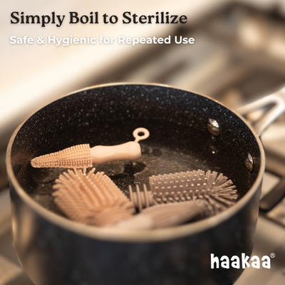 Haakaa Silicone Cleaning Brush Kit – Double-Ended Bottle Brush & Tube Brushes Set