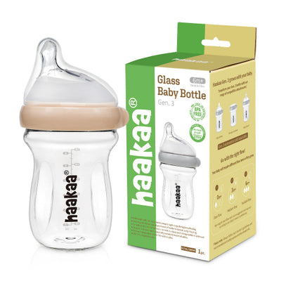 Haakaa Gen 3 Glass Baby Bottle 6oz / 160ml – Borosilicate Anti-Colic Bottle (6M+)