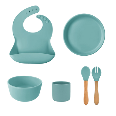 Silicone Baby Feeding Set with Bamboo Handle | BLW Tableware
