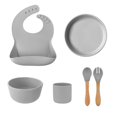 Silicone Baby Feeding Set with Bamboo Handle | BLW Tableware