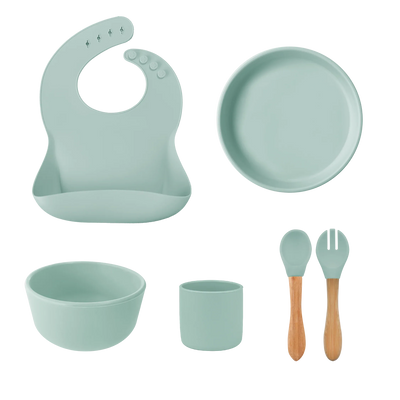 Silicone Baby Feeding Set with Bamboo Handle | BLW Tableware