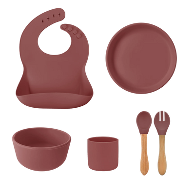Silicone Baby Feeding Set with Bamboo Handle | BLW Tableware