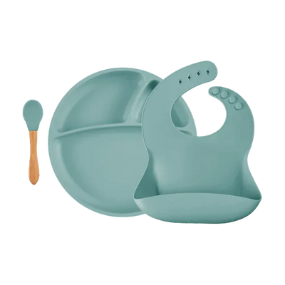 Suction Silicone Baby Bowl with Bamboo Handle Spoon – 7.5 in Eco-Friendly Feeding Set