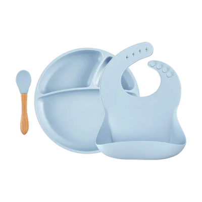 Suction Silicone Baby Bowl with Bamboo Handle Spoon – 7.5 in Eco-Friendly Feeding Set