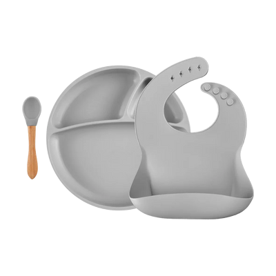 Suction Silicone Baby Bowl with Bamboo Handle Spoon – 7.5 in Eco-Friendly Feeding Set