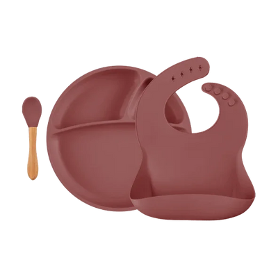 Suction Silicone Baby Bowl with Bamboo Handle Spoon – 7.5 in Eco-Friendly Feeding Set