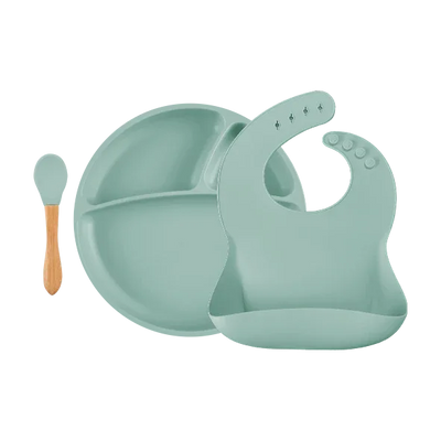 Suction Silicone Baby Bowl with Bamboo Handle Spoon – 7.5 in Eco-Friendly Feeding Set