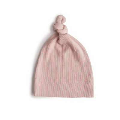 Mushie Organic Cotton Ribbed Baby Beanie – Newborn Knot Hat (0–3 Months)