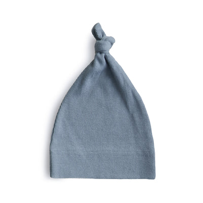 Mushie Organic Cotton Ribbed Baby Beanie – Newborn Knot Hat (0–3 Months)