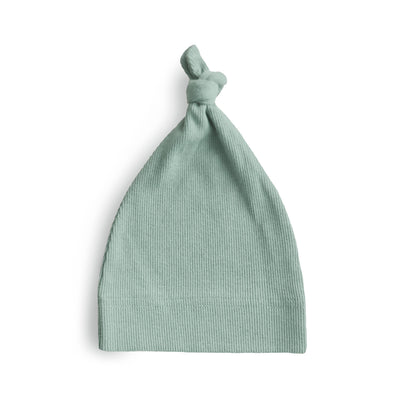 Mushie Organic Cotton Ribbed Baby Beanie – Newborn Knot Hat (0–3 Months)