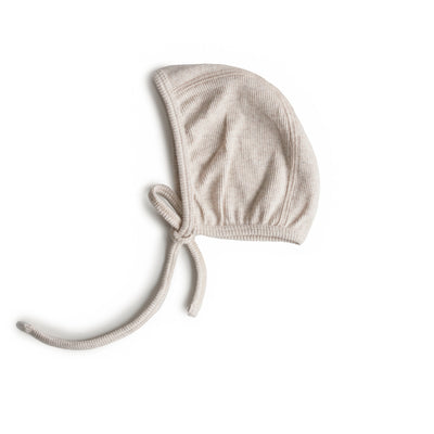 Mushie Organic Cotton Ribbed Baby Bonnet – Newborn Tie Hat